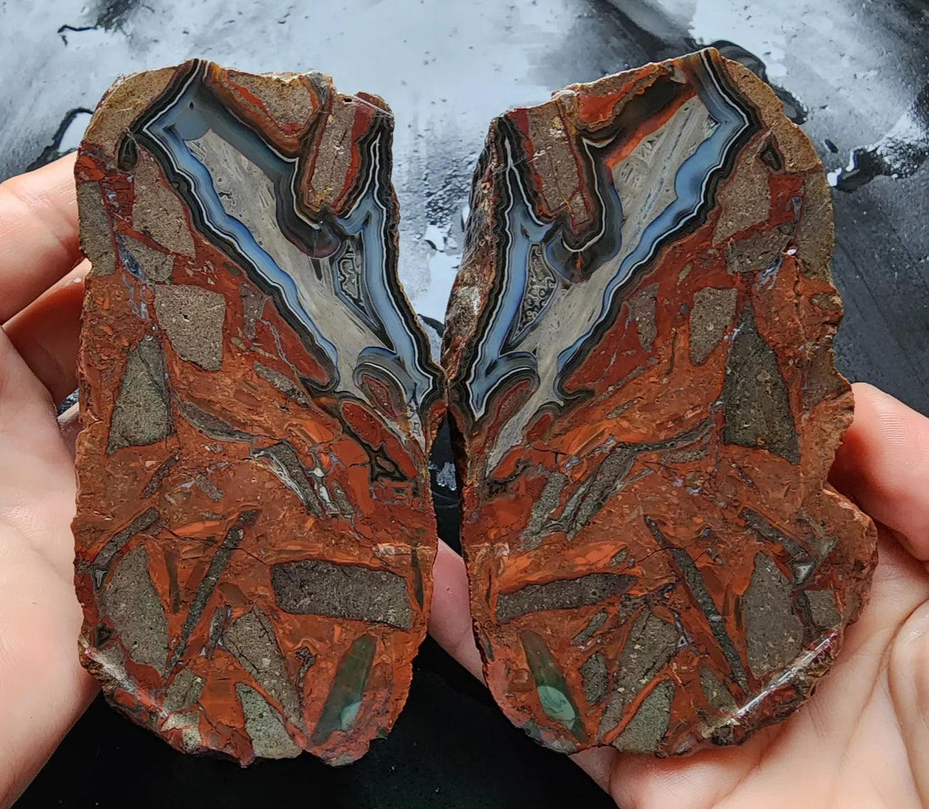 Brecciated Blue Agate Pair