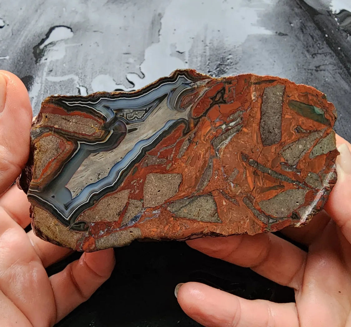 Brecciated Blue Agate Pair